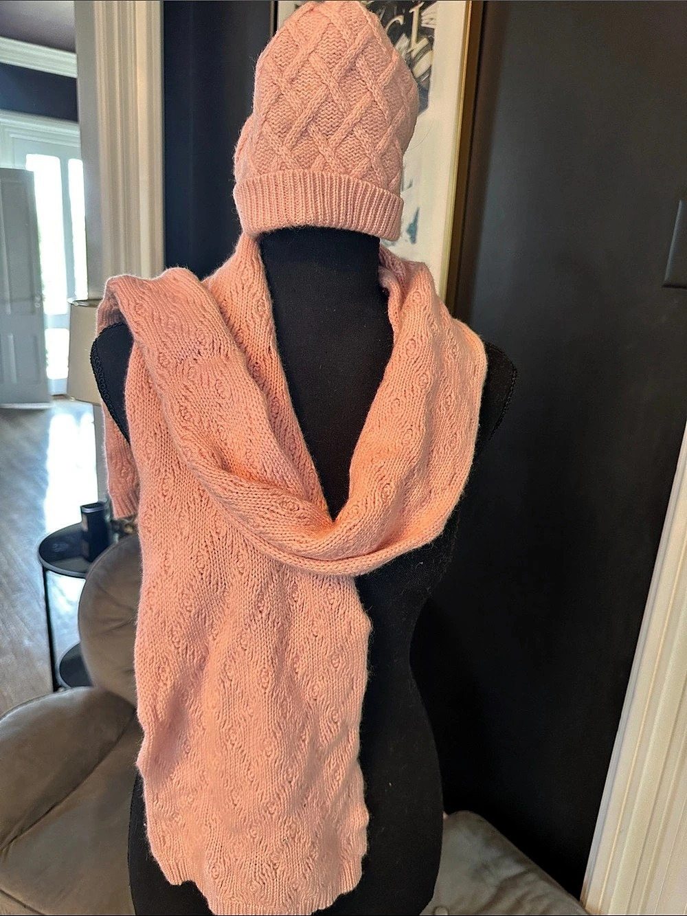 Lord & Taylor Cashmere Knit Hat & Scarf Set in Pink